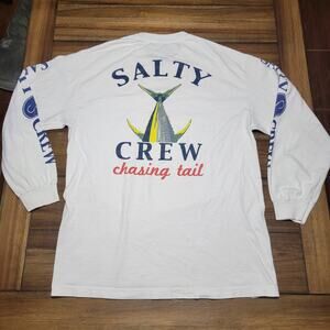 Salty Crew LS White Unisex Fishing Tee "Chasing Tail" - Size Large